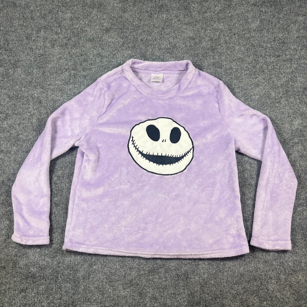 Disney 100 Fleece Sweater Youth L Purple Nightmare Before Christmas Embroidered